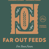 Far Out Feeds packaging with a green background and brown logo