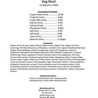 Nutritional label for Far Out Feeds Hog Mash on a white background