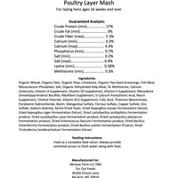Nutritional label for Far Out Feeds Poultry Layer Mash on a white background