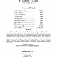 Nutritional label for Far Out Feeds 14% Beef Finisher.