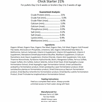 Nutritional label for Far Out Feeds Chick Starter 21% feed.