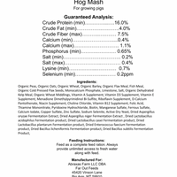 Nutritional label for Far Out Feeds Hog Mash for growing pigs.