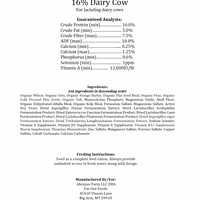 Nutritional label for Far Out Feeds 16% Dairy Cow feed on a white background